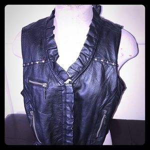 Faux Leather Vest with Silver Accents